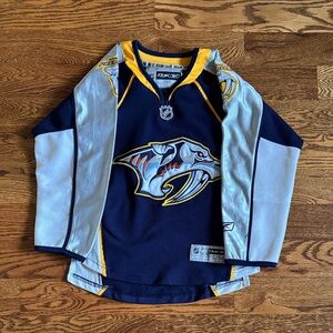 Reebok Nashville Preds Kids Navy and Silver Hockey Jersey